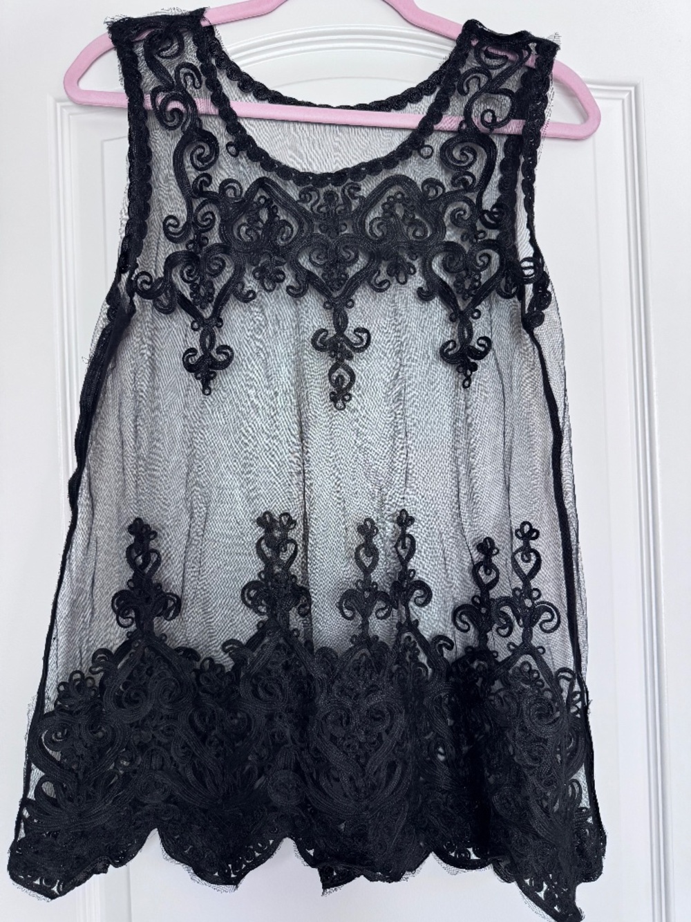 Vintage-Style Black Lace Embroidered Sheer Babydoll Tunic Top